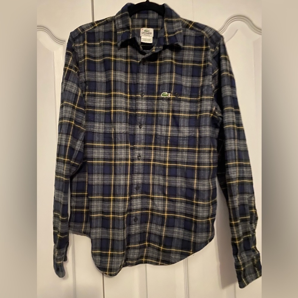 Lacoste Navy and yellow flannel plaid Shirt
